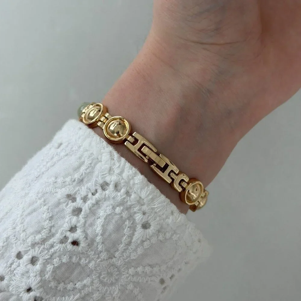 Sku0503 Gold Green Gemstones Women Casual Watch Bracelet Stainless steel